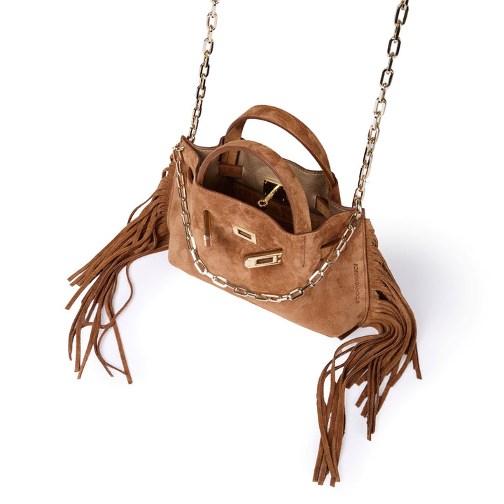 Sveva Mini Suede Fringes – Borsa a mano in pelle scamosciata con frange e chiusura girello