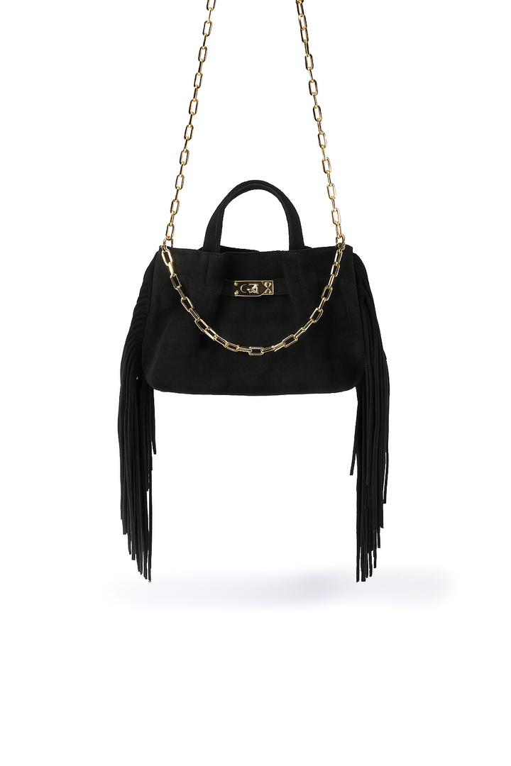 Sveva Mini Suede Fringes – Borsa a mano in pelle scamosciata con frange e chiusura girello