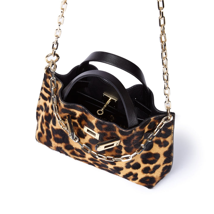 Sveva Mini Pony – Leather and Pony Hair Bag with Chain Shoulder Strap