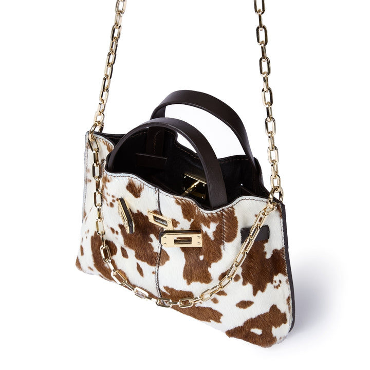 Sveva Mini Pony – Leather and Pony Hair Bag with Chain Shoulder Strap