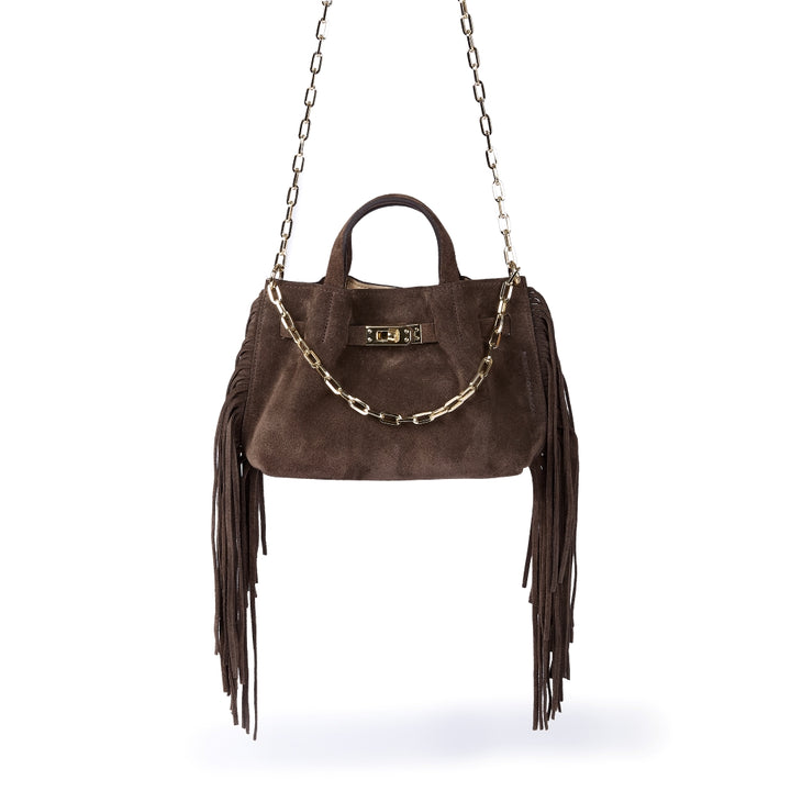 Sveva Mini Suede Fringes – Borsa a mano in pelle scamosciata con frange e chiusura girello