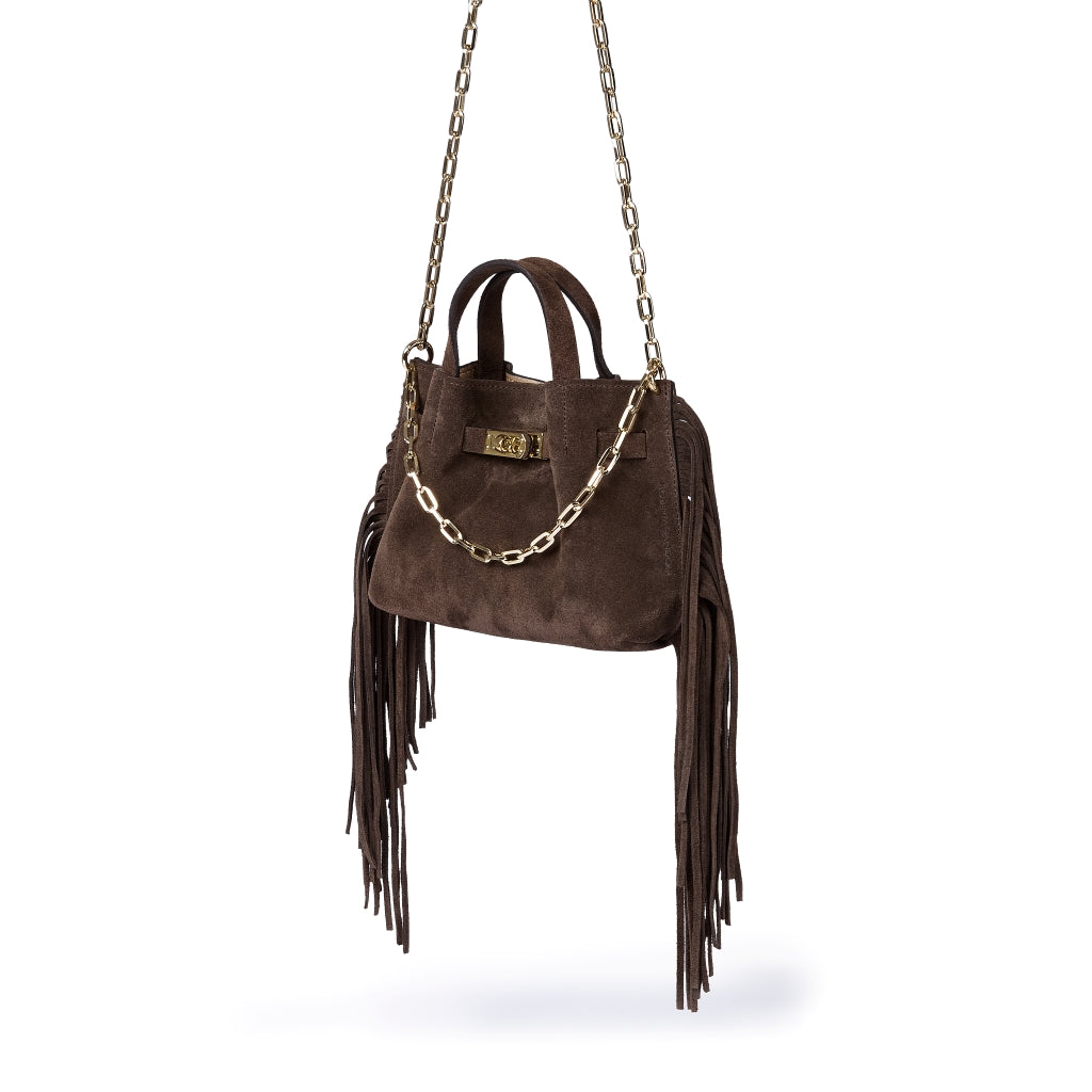 Sveva Mini Suede Fringes – Borsa a mano in pelle scamosciata con frange e chiusura girello