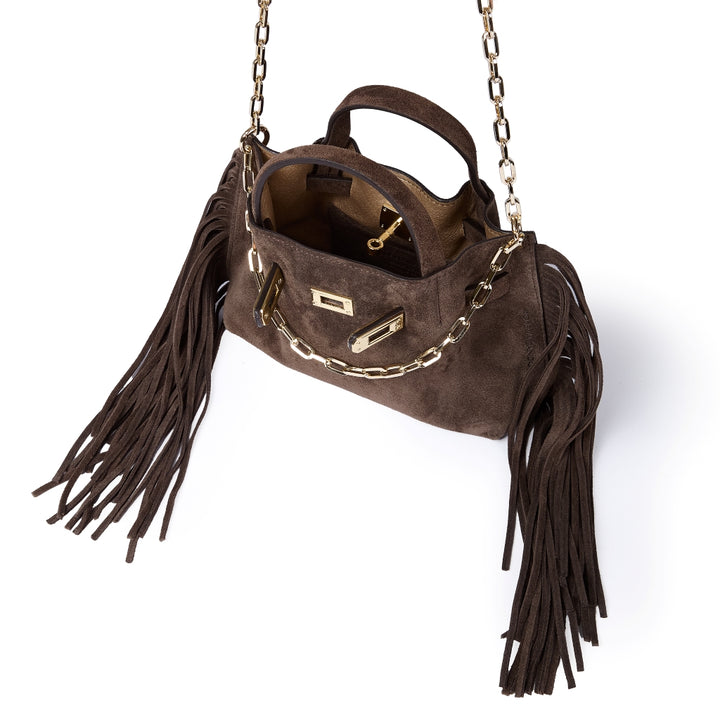 Sveva Mini Suede Fringes – Borsa a mano in pelle scamosciata con frange e chiusura girello
