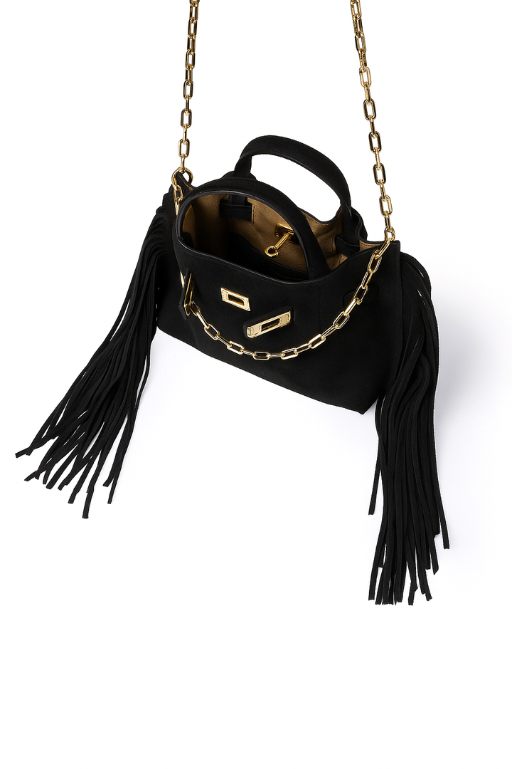 Sveva Mini Suede Fringes – Borsa a mano in pelle scamosciata con frange e chiusura girello
