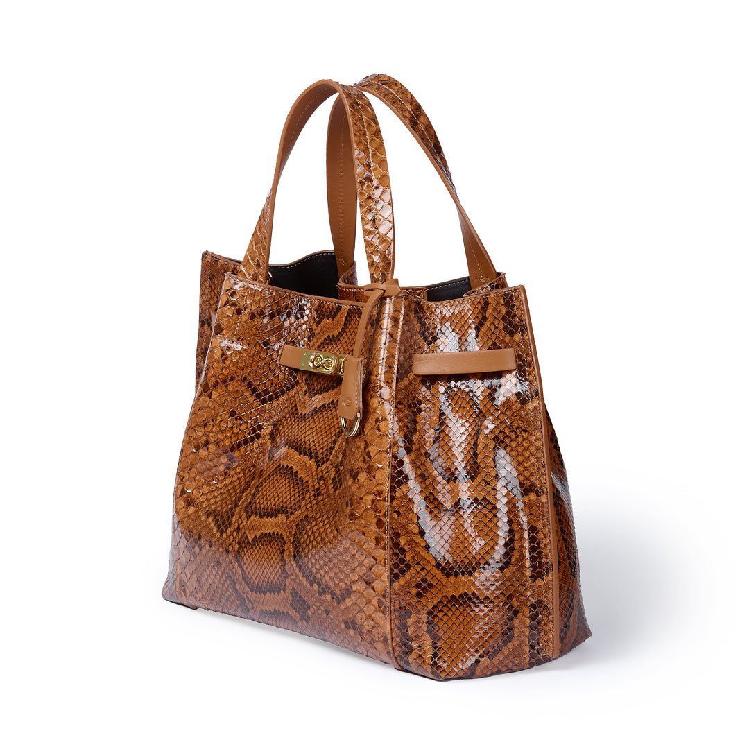 Sveva Maxi in genuine python leather with logo jacquard shoulder strap and black leather details