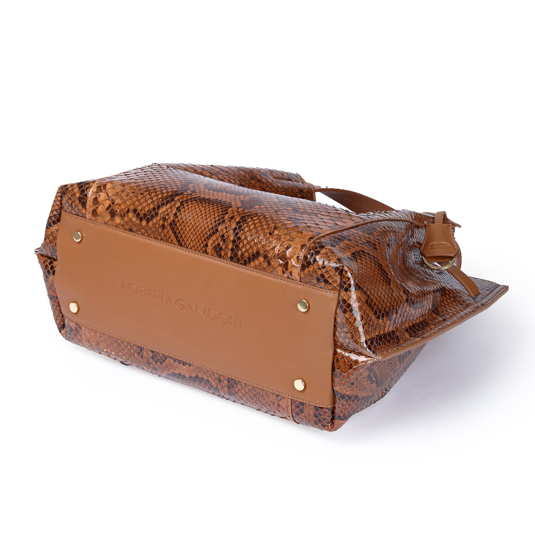 Sveva Maxi in genuine python leather with logo jacquard shoulder strap and black leather details