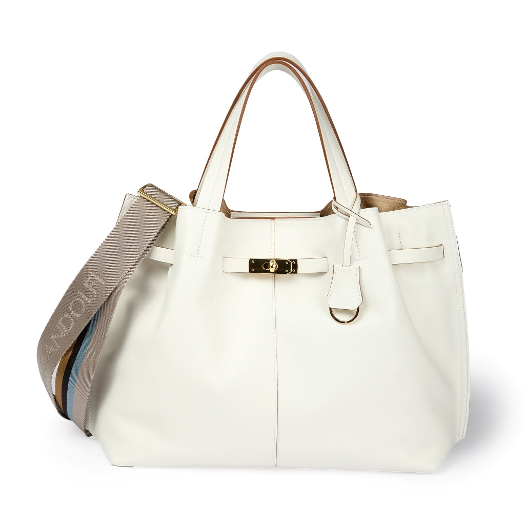 Sveva maxi leather handbag with organized interior and turn-lock closure