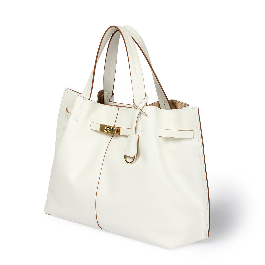 Sveva maxi leather handbag with organized interior and turn-lock closure