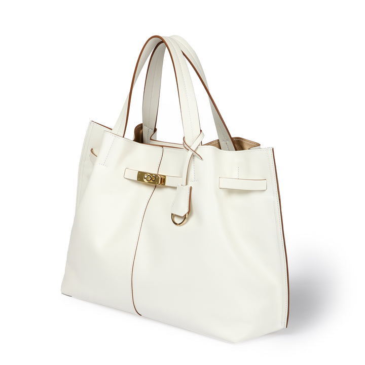 Sveva maxi leather handbag with organized interior and turn-lock closure