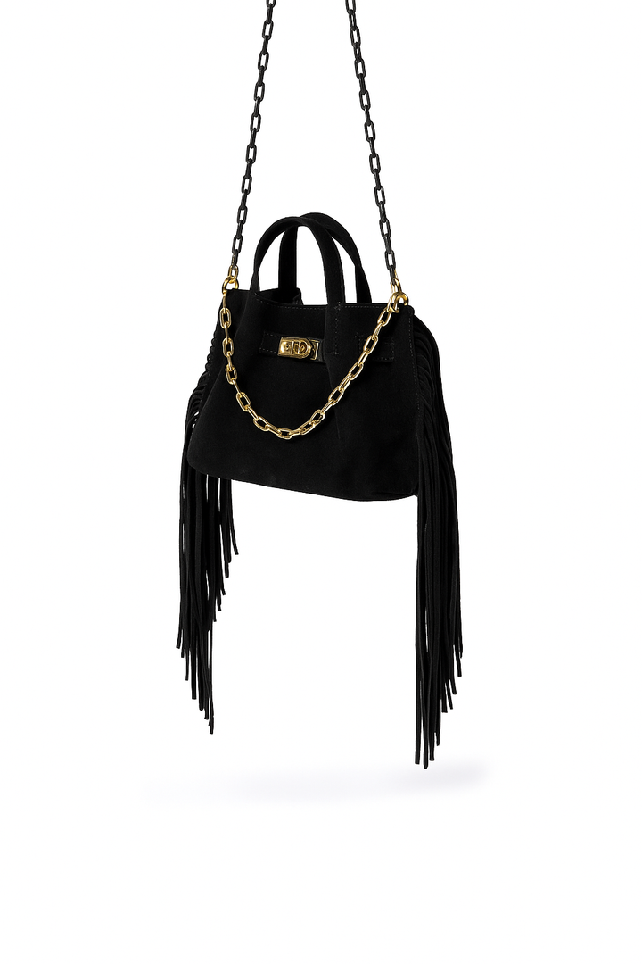 Sveva Mini Suede Fringes – Borsa a mano in pelle scamosciata con frange e chiusura girello