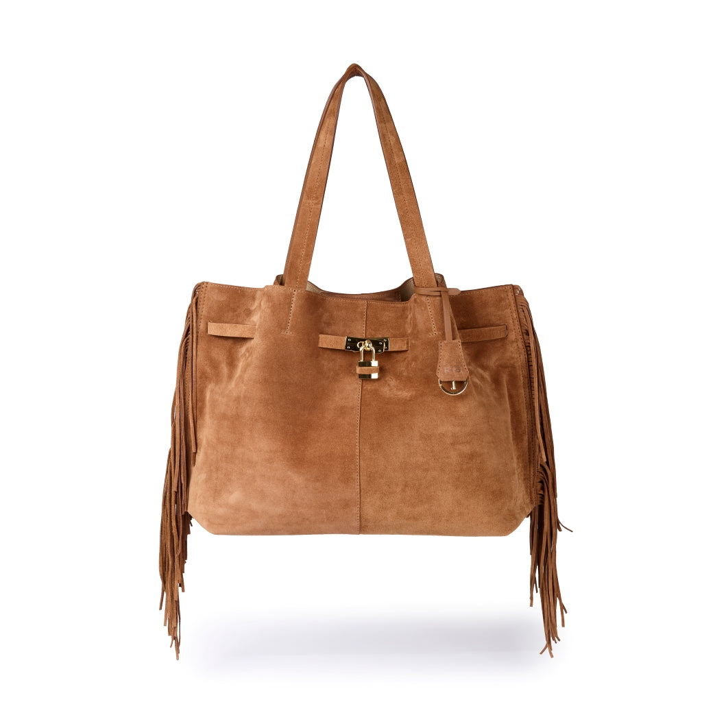 Sveva Suede Fringes Tote in pelle con interno organizzato e chiusura a girello decorativa