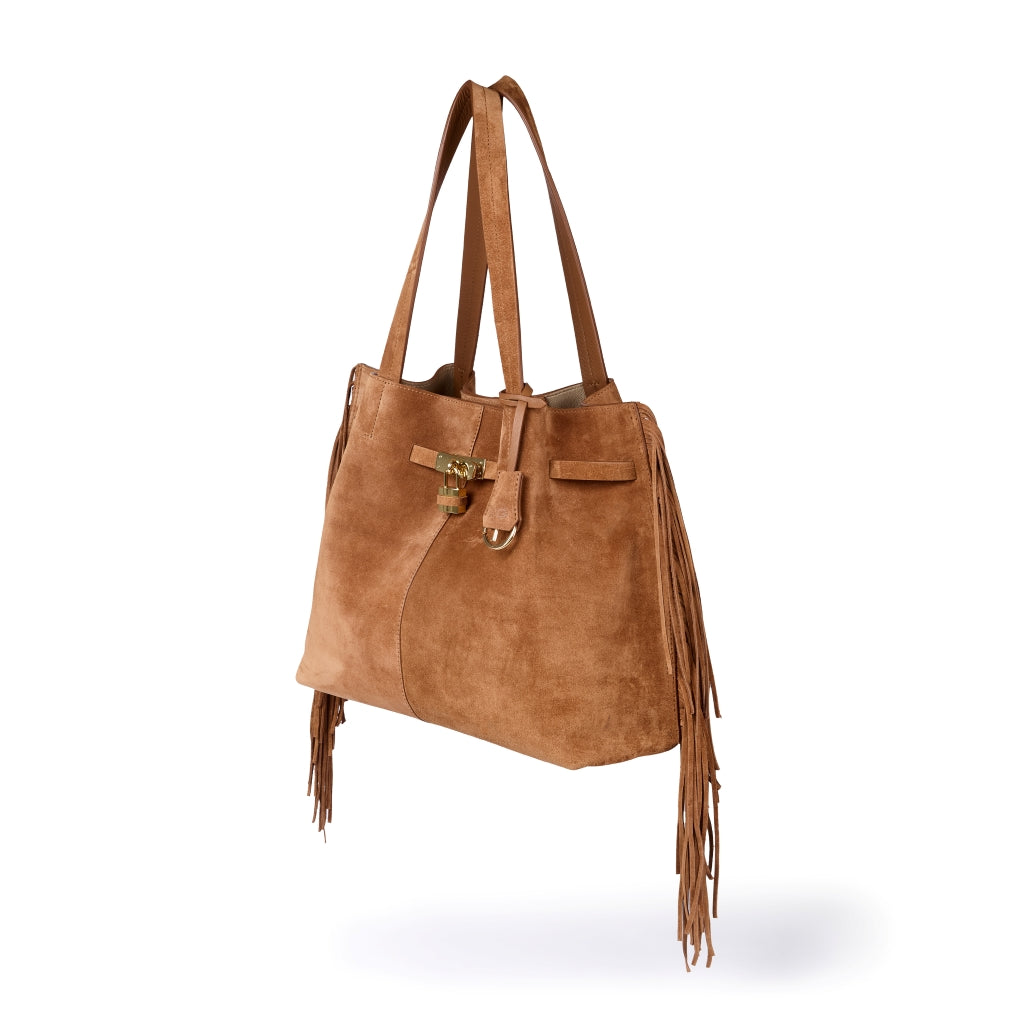 Sveva Suede Fringes Tote in pelle con interno organizzato e chiusura a girello decorativa