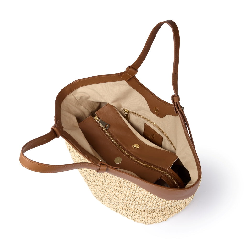 Cecilia Straw – Shopping Bag in Tessuto Effetto Rafia con Manico Regolabile