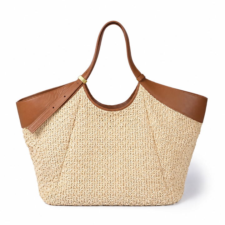 Cecilia Straw – Shopping Bag in Tessuto Effetto Rafia con Manico Regolabile
