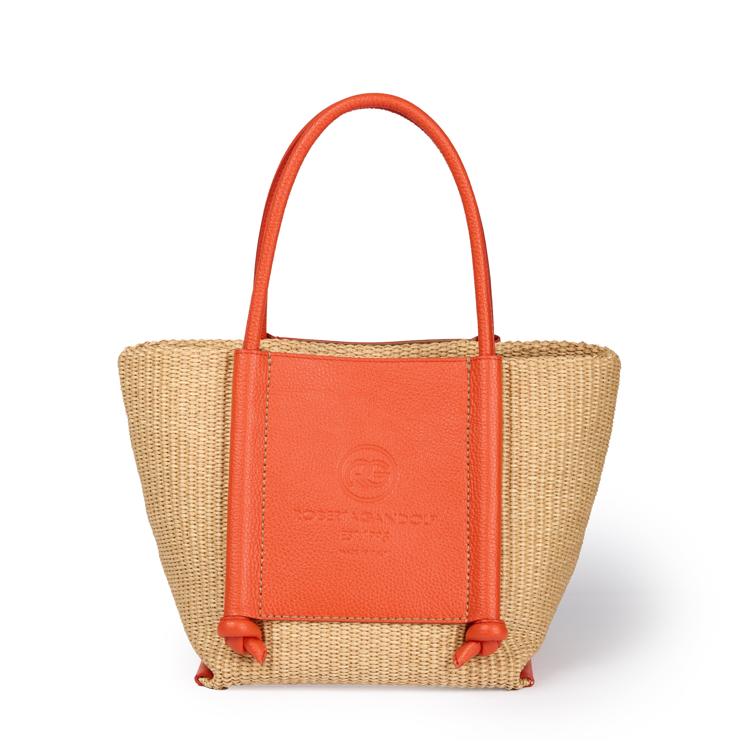 Sabrina Handbag – Raffia-Effect Fabric and Leather Bag with