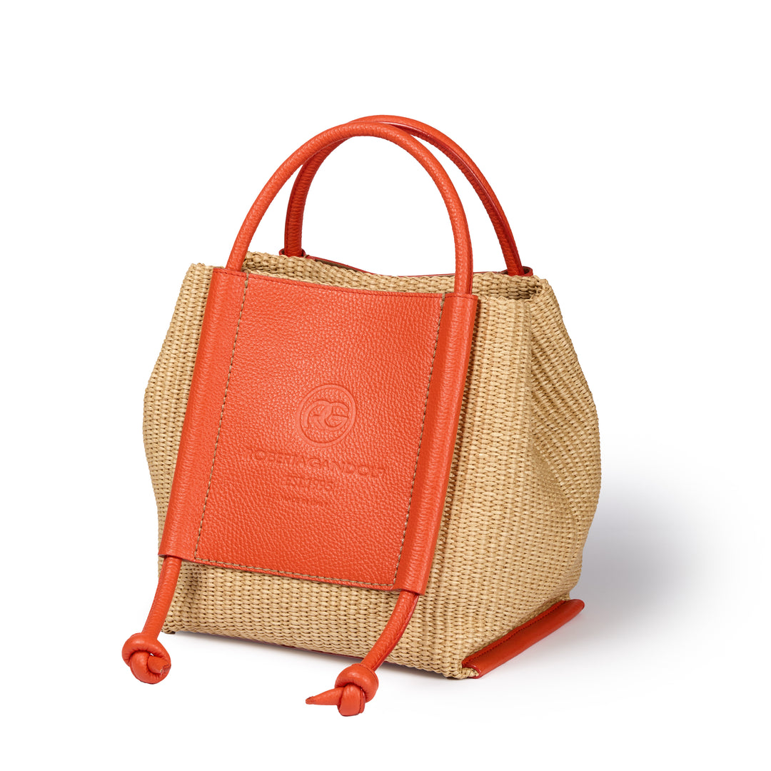 Sabrina Handbag – Raffia-Effect Fabric and Leather Bag with Adjustable Handles