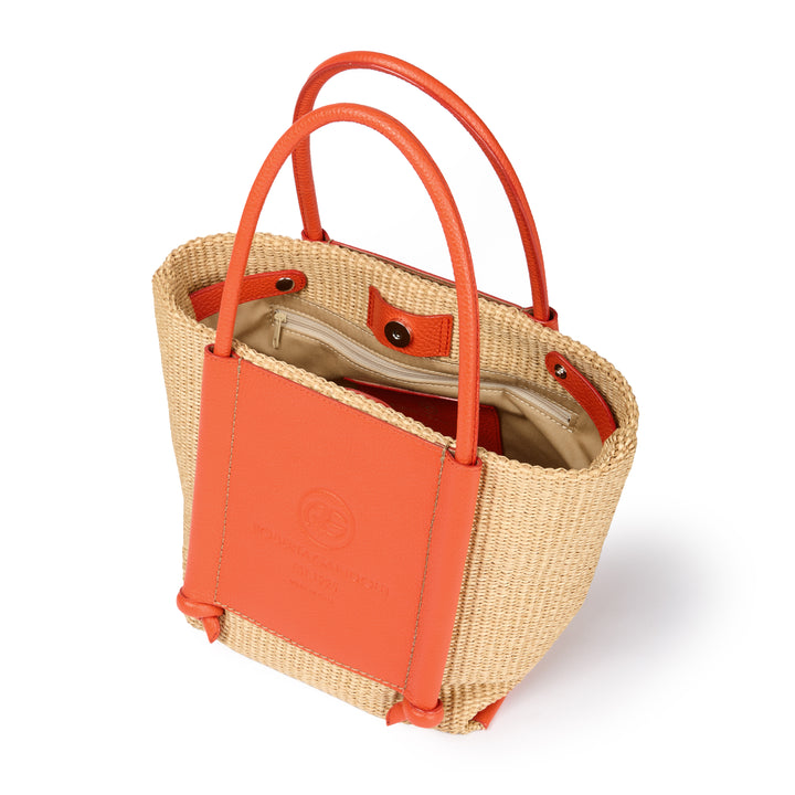 Sabrina Handbag – Raffia-Effect Fabric and Leather Bag with Adjustable Handles