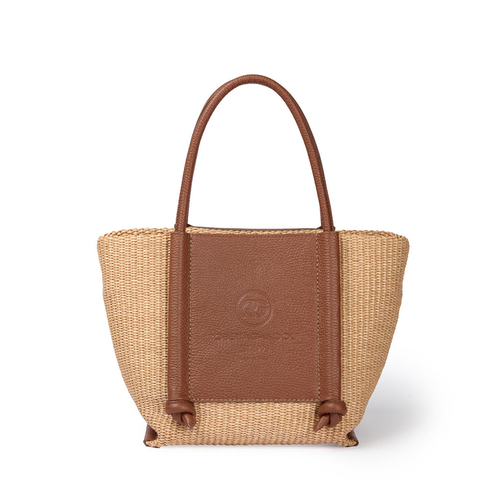 Sabrina Handbag – Raffia-Effect Fabric and Leather Bag with Adjustable Handles