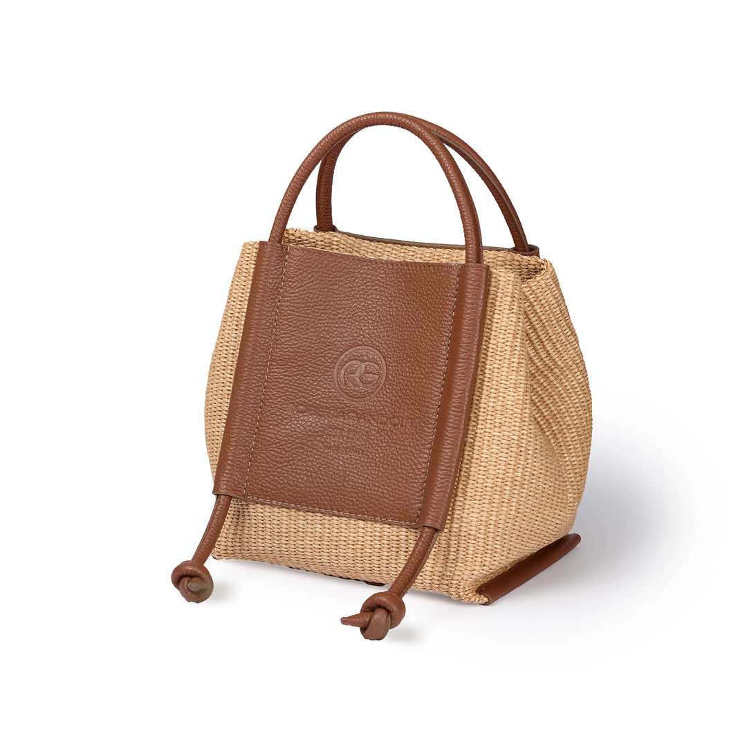 Sabrina Handbag – Raffia-Effect Fabric and Leather Bag with Adjustable Handles