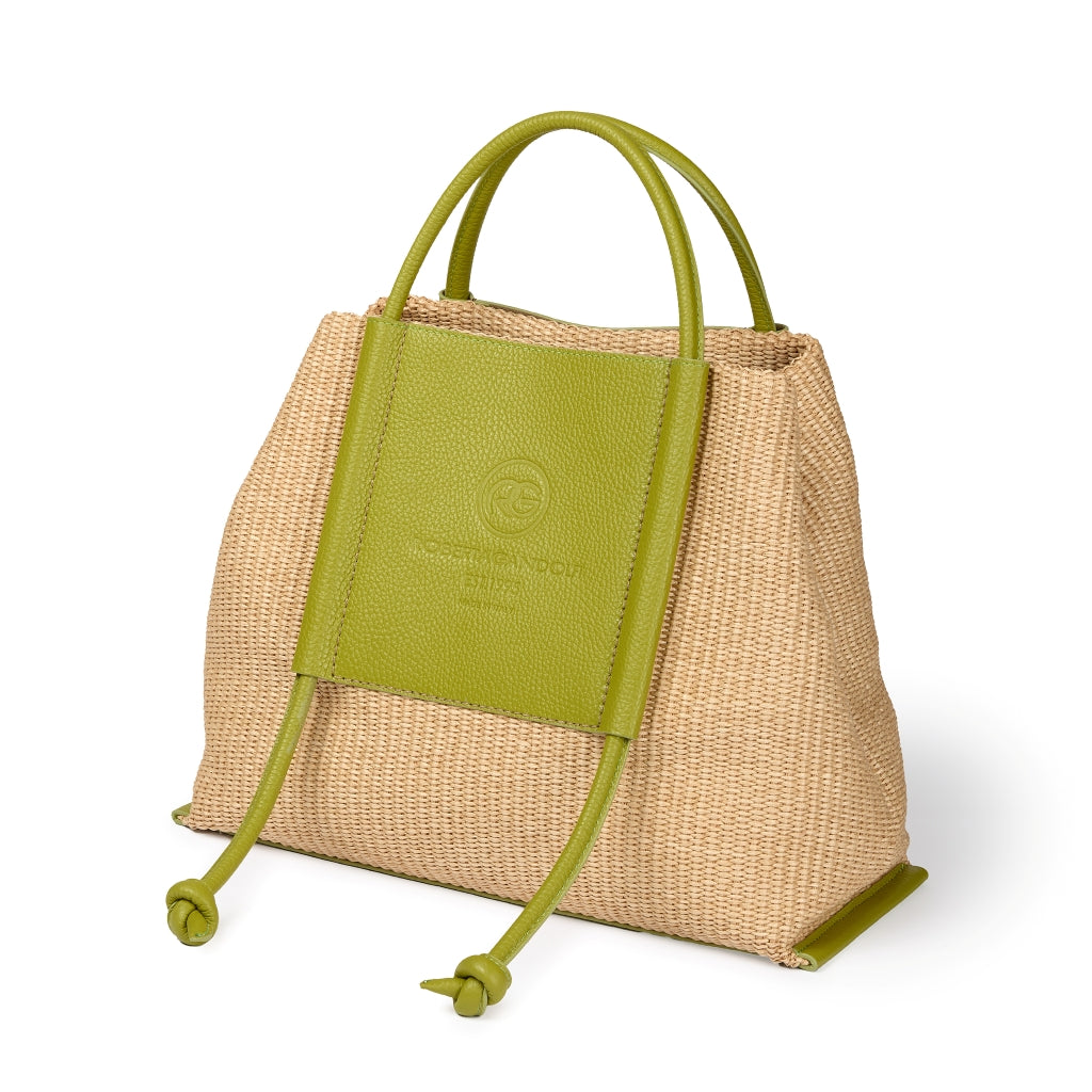 Sabrina Shopping – Raffia and Leather Bag with Adjustable Handles