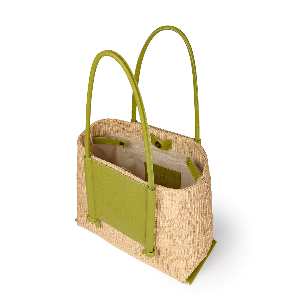 Sabrina Shopping – Raffia and Leather Bag with Adjustable Handles