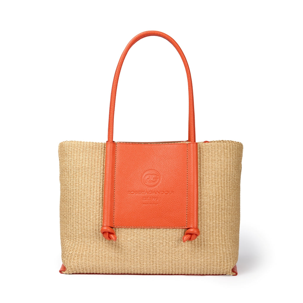 Sabrina Shopping – Raffia and Leather Bag with Adjustable Handles
