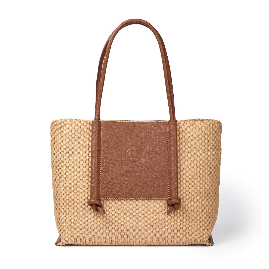 Sabrina Shopping – Raffia and Leather Bag with Adjustable Handles