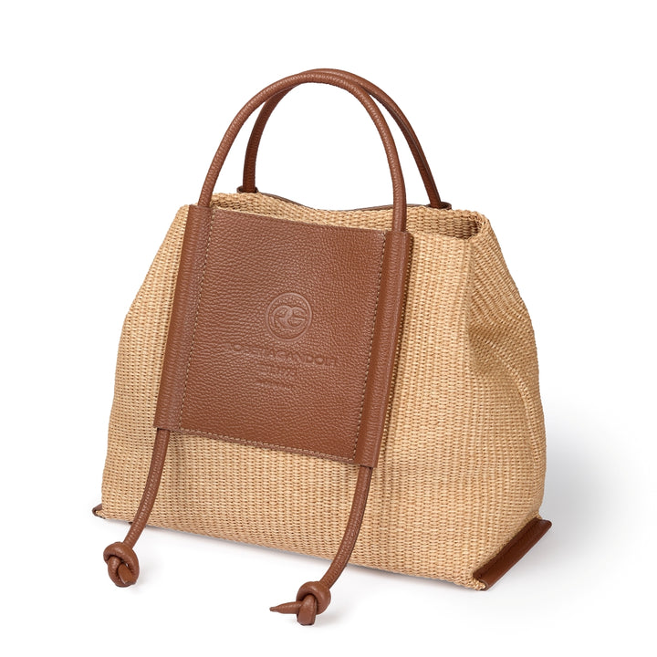 Sabrina Shopping – Raffia and Leather Bag with Adjustable Handles