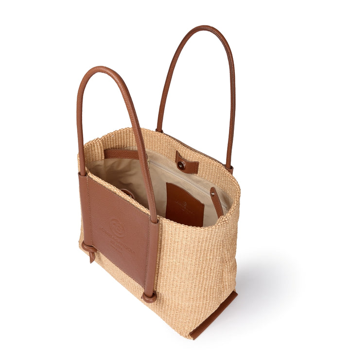 Sabrina Shopping – Raffia and Leather Bag with Adjustable Handles