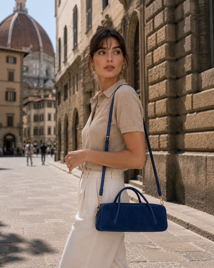 Celine East-West Small Suede – Borsa in Camoscio e Pelle Martellata con Tracolla