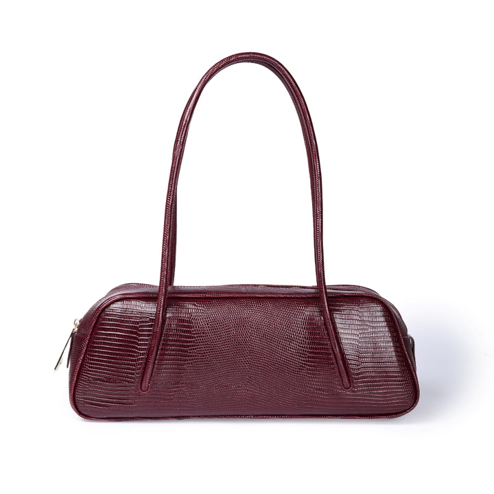 Celine Tejus – Elongated Lizard-Print Leather Bag with Integrated Handles