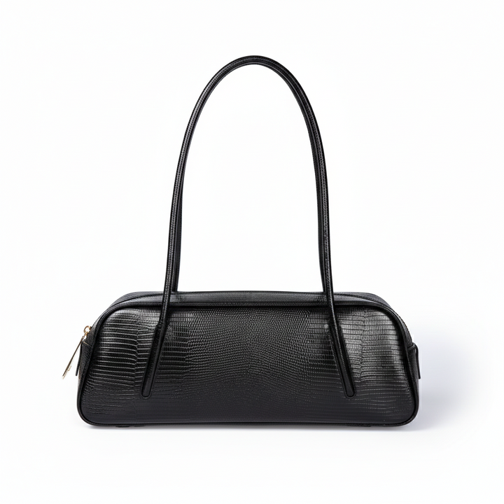 Celine Tejus – Borsa Allungata in Pelle Stampa Lucertolino con Manici Incassati