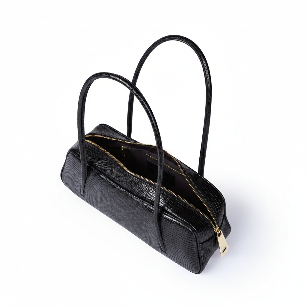 Celine Tejus – Borsa Allungata in Pelle Stampa Lucertolino con Manici Incassati