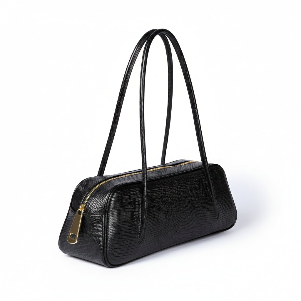 Celine Tejus – Borsa Allungata in Pelle Stampa Lucertolino con Manici Incassati