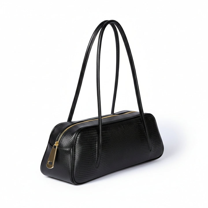 Celine Tejus – Borsa Allungata in Pelle Stampa Lucertolino con Manici Incassati