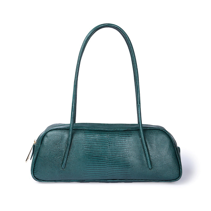 Celine Tejus – Borsa Allungata in Pelle Stampa Lucertolino con Manici Incassati