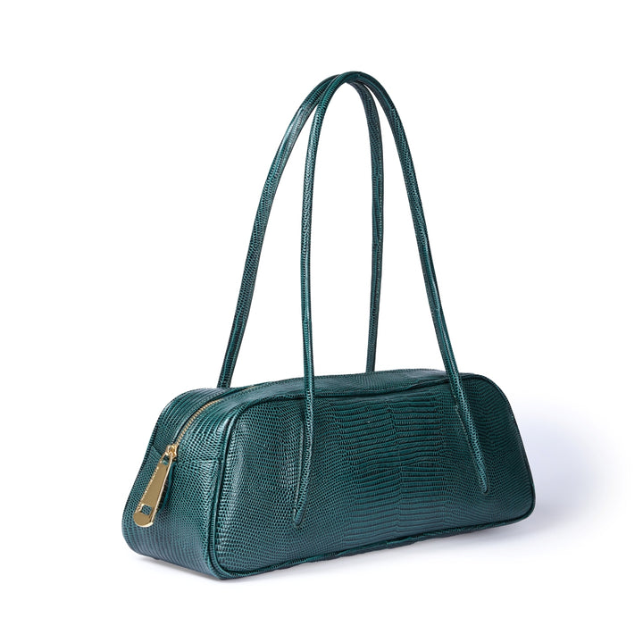 Celine Tejus – Borsa Allungata in Pelle Stampa Lucertolino con Manici Incassati