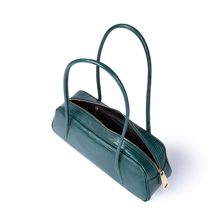 Celine Tejus – Borsa Allungata in Pelle Stampa Lucertolino con Manici Incassati