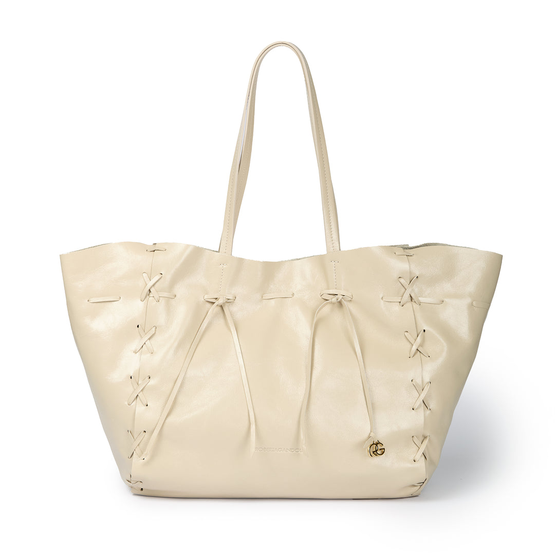 Naomi Glossy – Borsa Shopping in Morbido Vitello con Cuciture a Mano