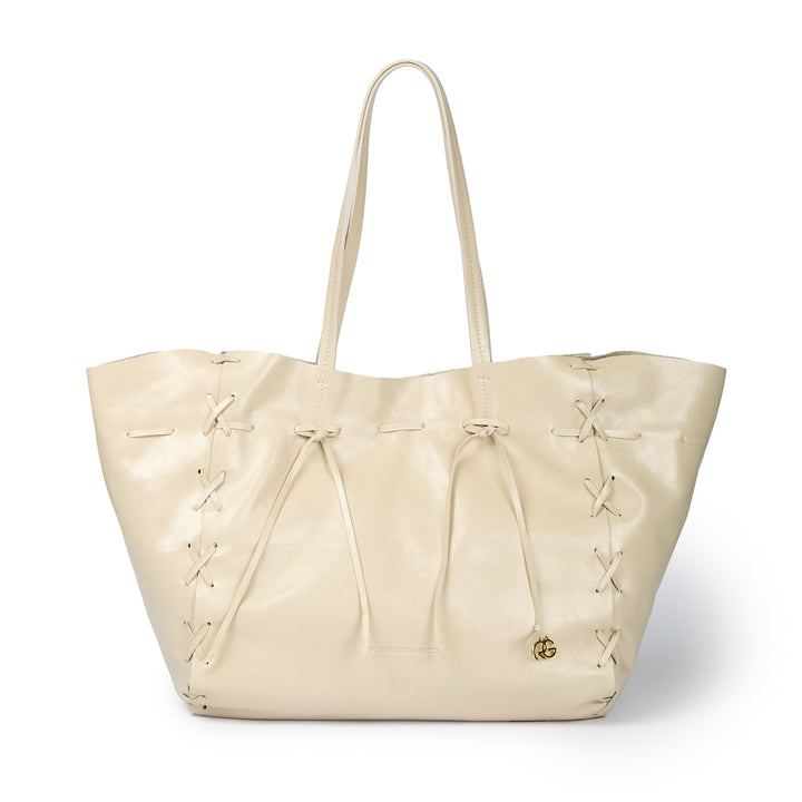 Naomi Glossy – Borsa Shopping in Morbido Vitello con Cuciture a Mano