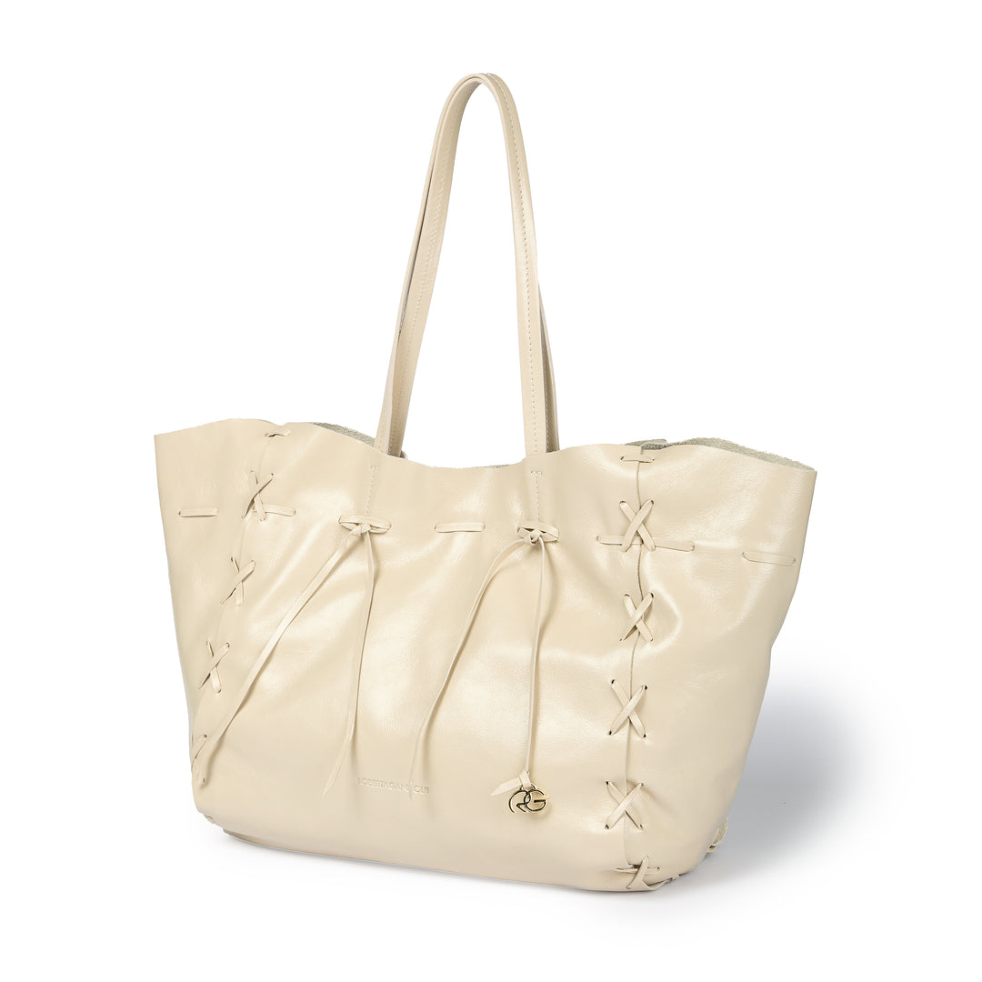 Naomi Glossy – Borsa Shopping in Morbido Vitello con Cuciture a Mano