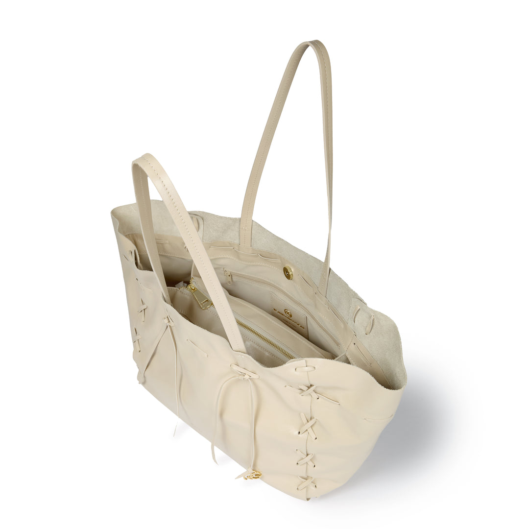 Naomi Glossy – Borsa Shopping in Morbido Vitello con Cuciture a Mano