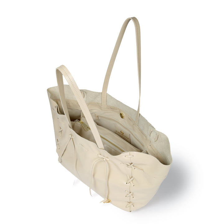 Naomi Glossy – Borsa Shopping in Morbido Vitello con Cuciture a Mano