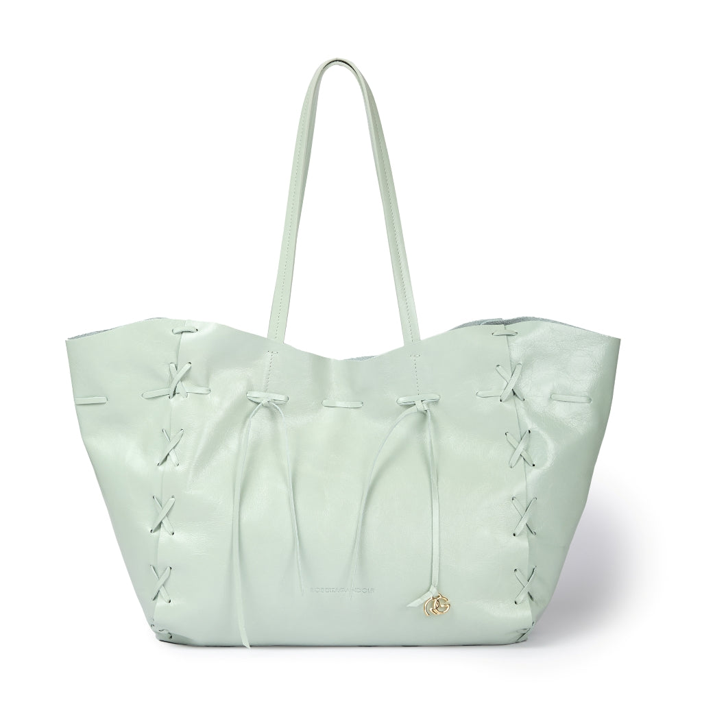 Naomi Glossy – Borsa Shopping in Morbido Vitello con Cuciture a Mano