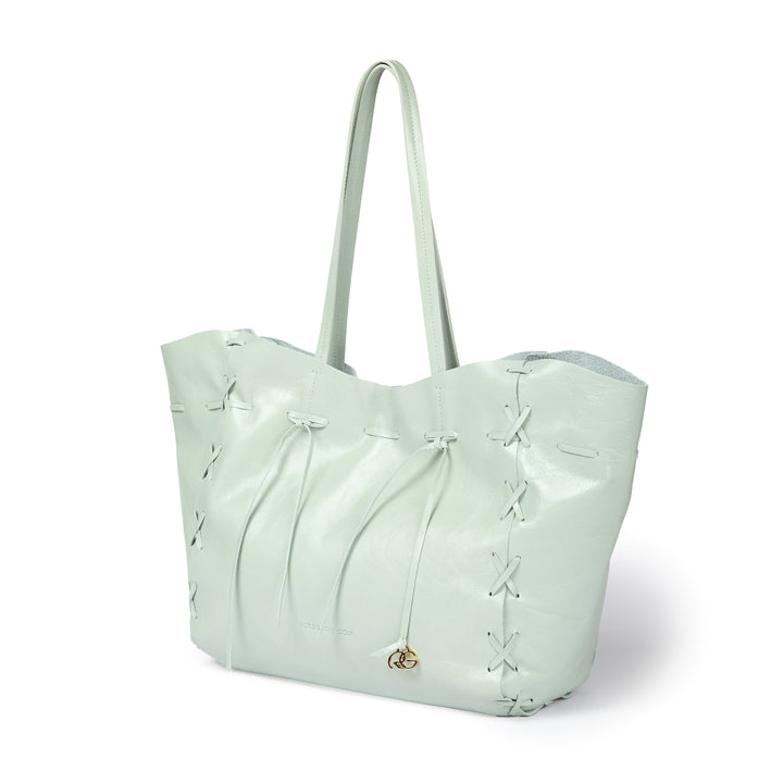 Naomi Glossy – Borsa Shopping in Morbido Vitello con Cuciture a Mano