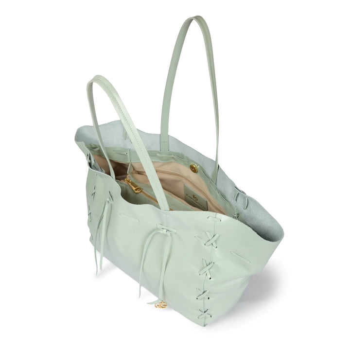 Naomi Glossy – Borsa Shopping in Morbido Vitello con Cuciture a Mano
