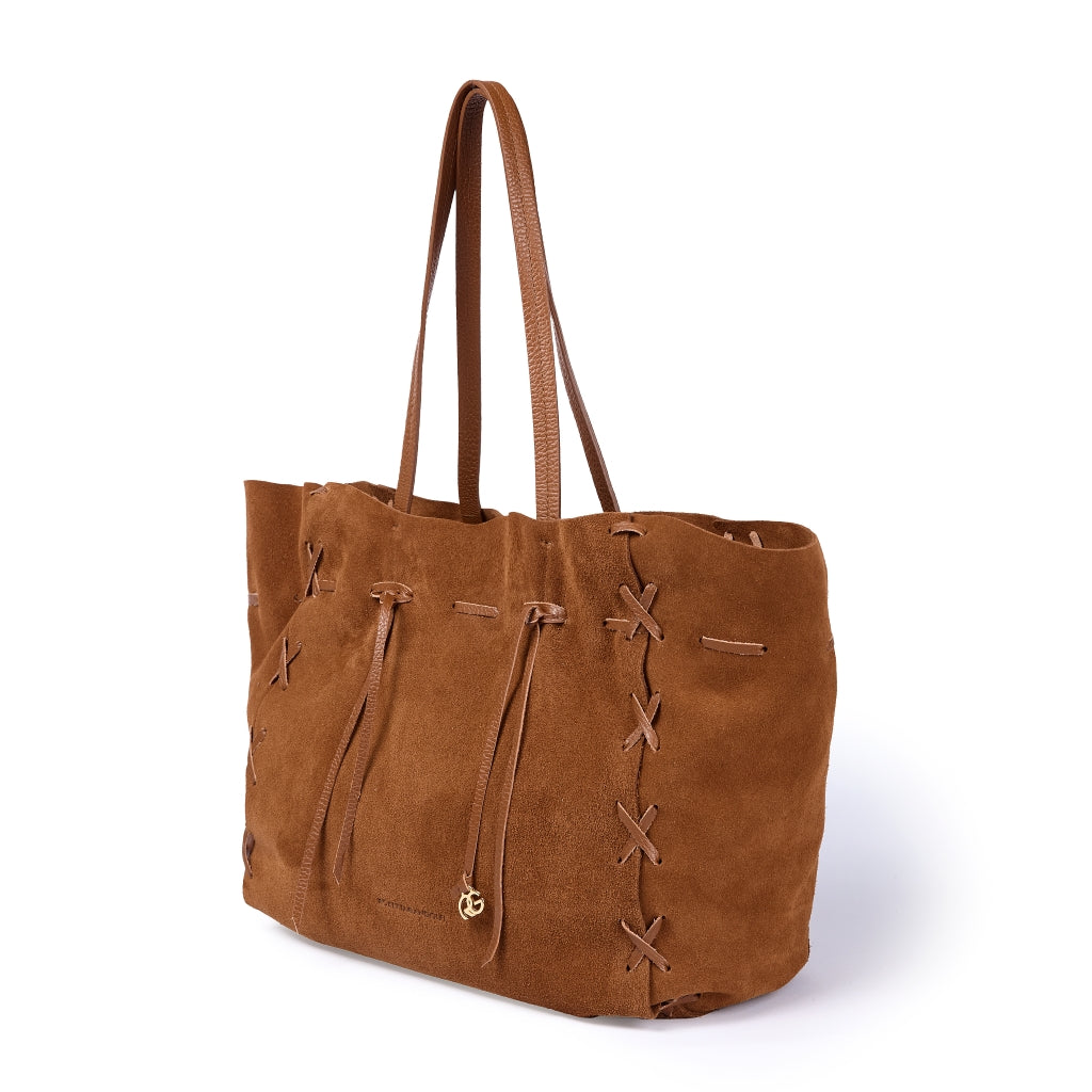Naomi Suede – Soft Suede Shopping Bag with Hand-Stitched Details