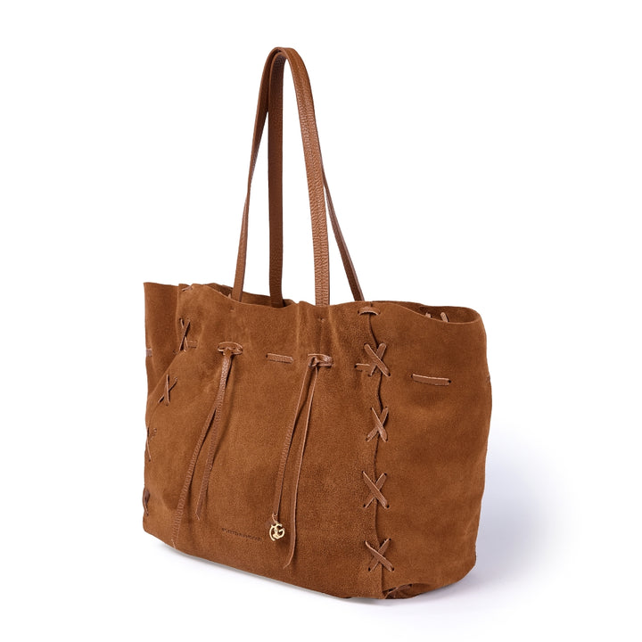 Naomi Suede – Soft Suede Shopping Bag with Hand-Stitched Details