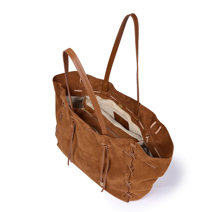 Naomi Suede – Soft Suede Shopping Bag with Hand-Stitched Details