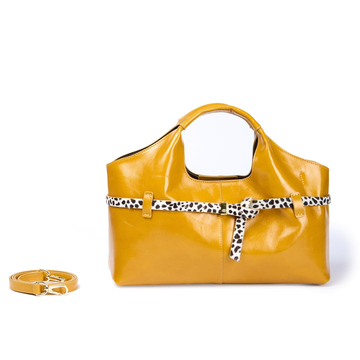 Grace Glossy Handbag – Borsa in Vitello Distressed con Cintura Animalier